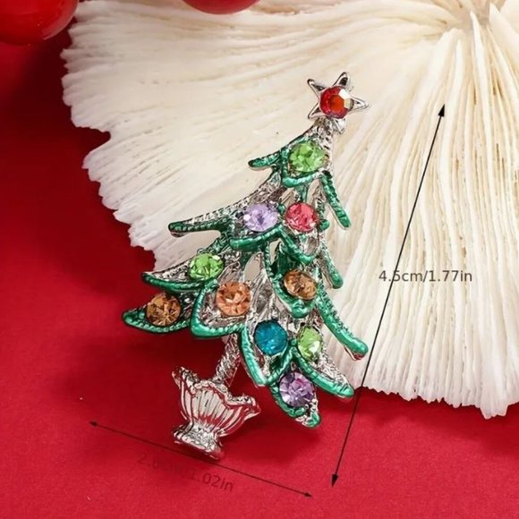 NEW Silver and Pastel Jeweled Retro MCMChristmas Tree Brooch Pin - Picture 3 of 3